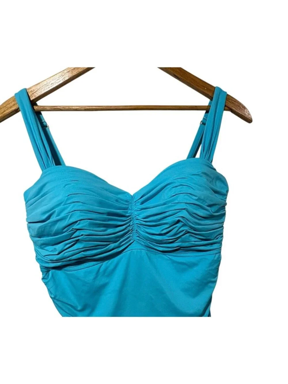 Bleu Rod Beattie Kore Shirred Underwire One-Piece Swimsuit Turquoise Blue  US 14
